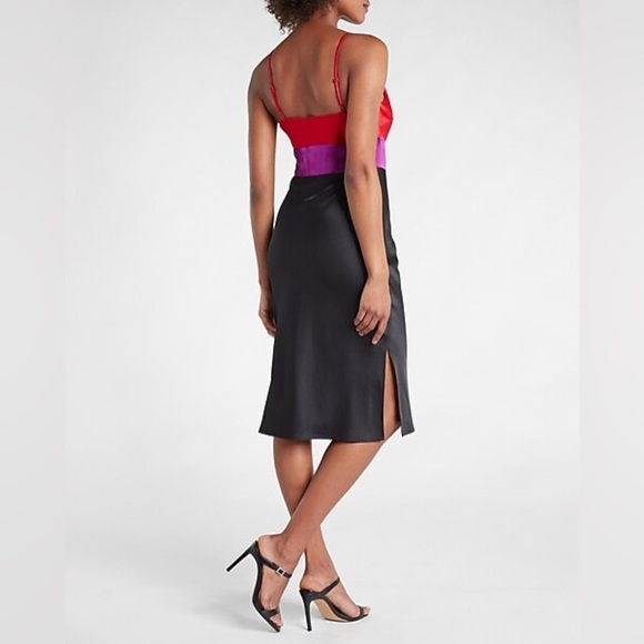 EXPRESS Satin Color Block Cowl Neck Midi Slip Dress NWT - Picture 2 of 6